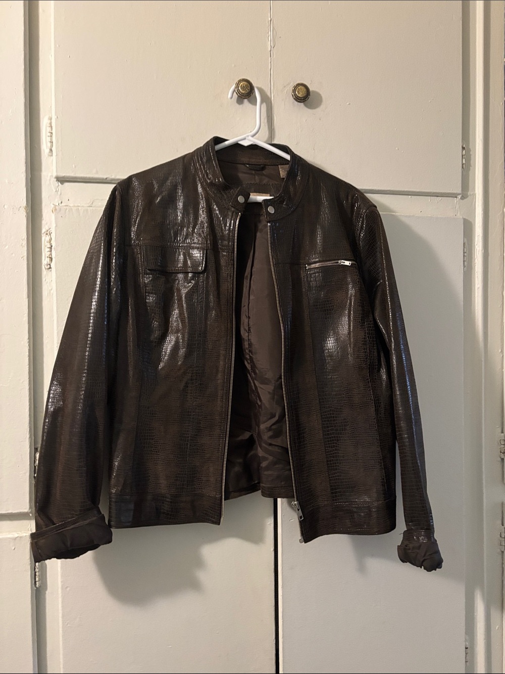 Men's Dark Brown Textured Bomber Jacket